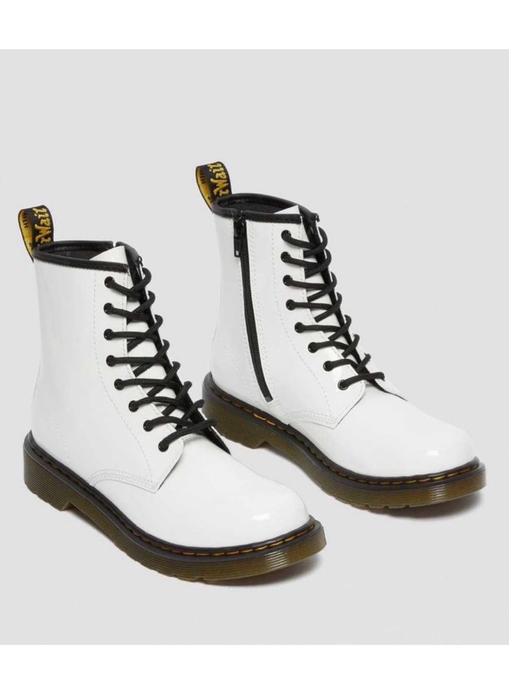 Dr. Martens White Leather Combat Boots with Side Zip Size 6